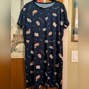 Women's Navy Blue Sleep Shirt Nightgown - Graphic Puppy Print